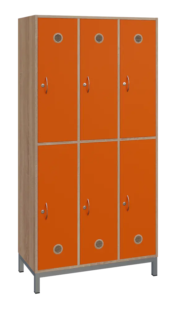 SBS-2233 šatní skříň 6-boxová, 1800x900x400 mm, kovové nohy, korpus dub bardolino, dvířka pomeranč